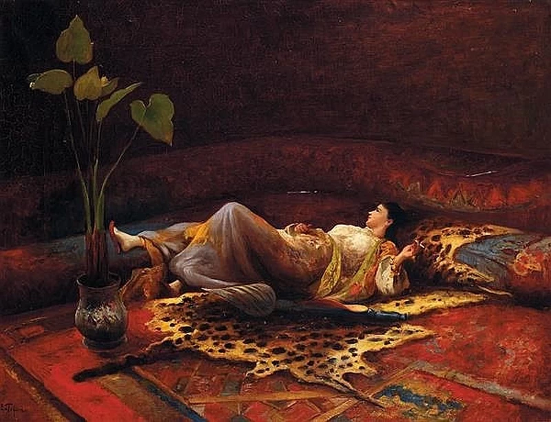 Odalisca che giace su una pelle di pantera